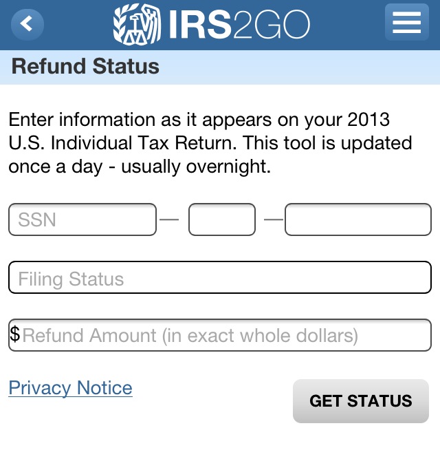 IRS2GO app screenshot refund status Money Nation