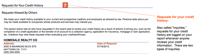 credit score inquiries sample credit report