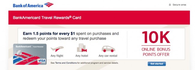 credit cards bank of america travel rewards card