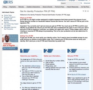 irs ip pin tax refund theft page