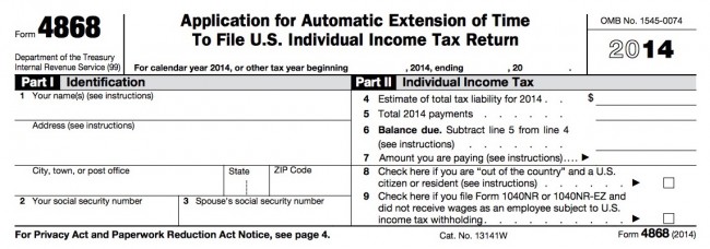tax extension form 4868