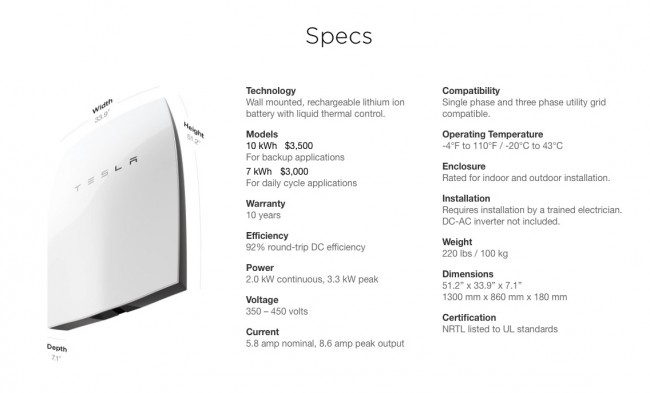 tesla powerwall save money specs