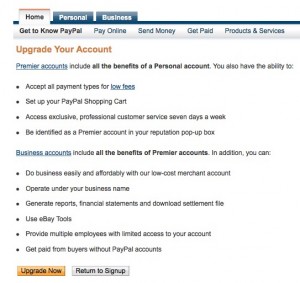 how to get a paypal account upgrade to premier