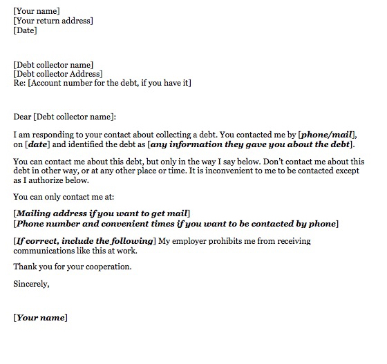 debt collector method of communication sample letter cfpb