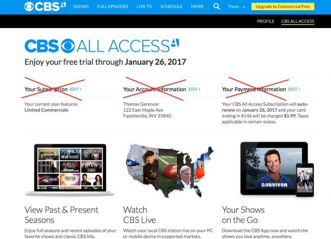 Cancel CBS All Access Step 2