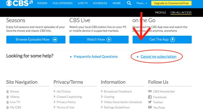 Cancel CBS All Access Step 3