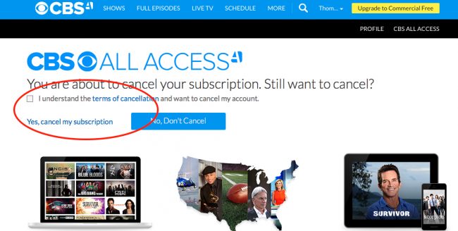 Cancel CBS All Access step 4