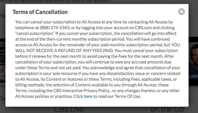 Terms of cancellation CBS all access