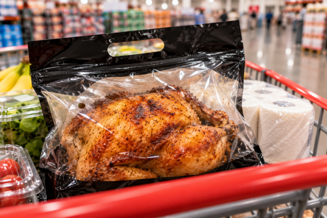 Warehouse Cart with Golden Rotisserie Chicken